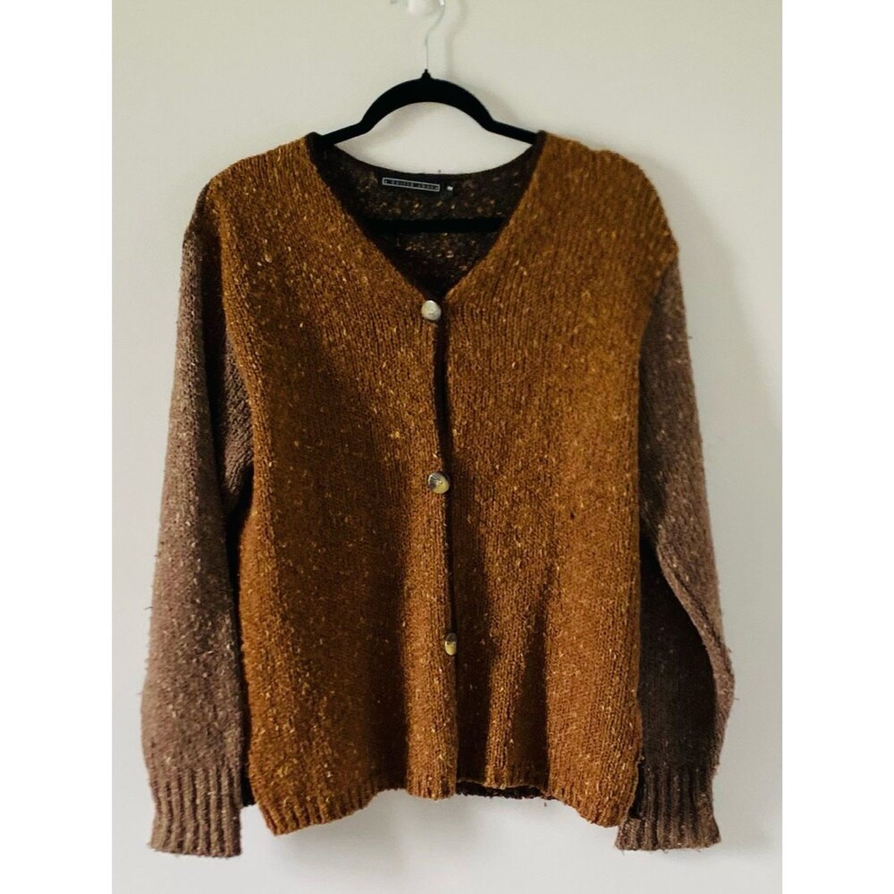 A Knitch Above Two-Tone Brown Tweed Button Cardigan Gorpcore GrandpaCore Grunge